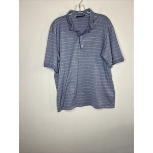 Bobby Jones Golf Shirt Mens Large Blue Stripes Polo Short Sleeve Collar Stretch